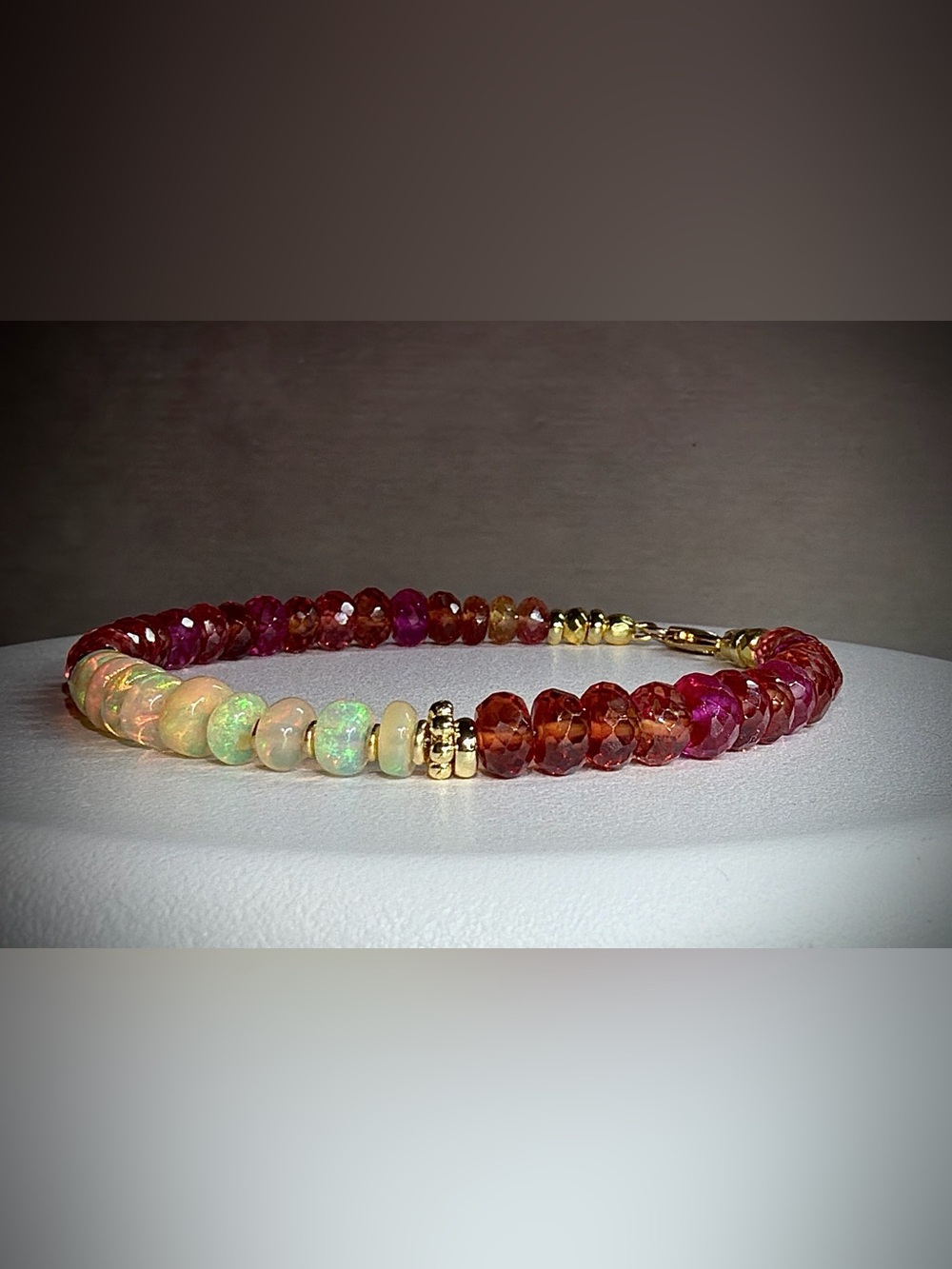 ✨ One of a Kind ✨ Luxury Padparadscha Sapphire & Ethiopian Opal Bracelet - Picture 3 of 6